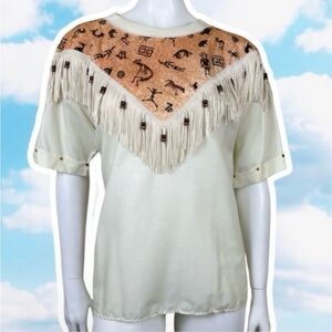 VINTAGE Hazel Woods Southwestern Kokopelli Fringe Dolman Tee Boho Cowgirl Ranch